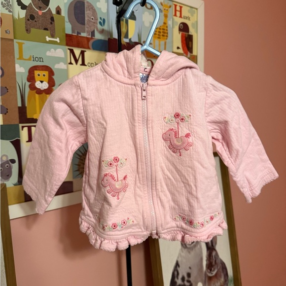 Child of Mine Carter’s Pink Floral Carousel Horse Zip Up Jacket Infant Girl 6/9M - Picture 1 of 2